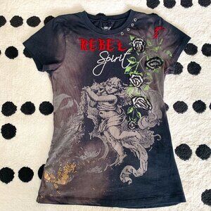 Rebel Spirit Black Embroidered Graphic Royal Way Of Life Shirt T-Shirt